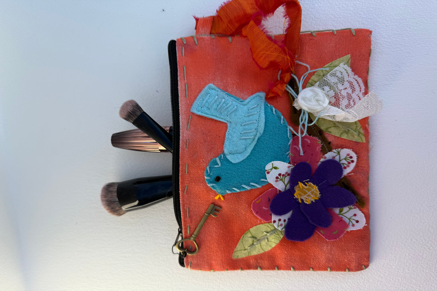 Slow stitched hand dyed zippered pouch . Great gift for mother day birthdays Valentine’s Day