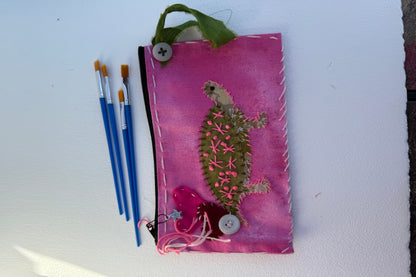 Slow stiched, hand dyed zippered pouch perfect for Mother’s Day, birthdays ,Valentines day