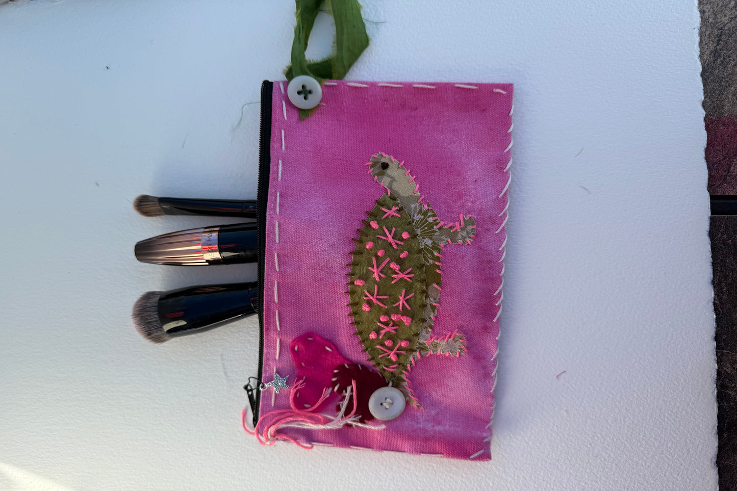 Slow stiched, hand dyed zippered pouch perfect for Mother’s Day, birthdays ,Valentines day