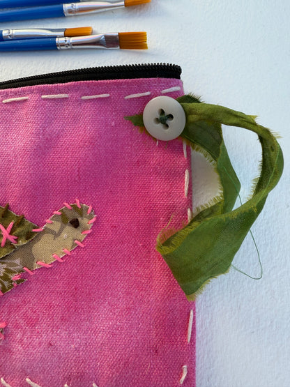 Slow stiched, hand dyed zippered pouch perfect for Mother’s Day, birthdays ,Valentines day