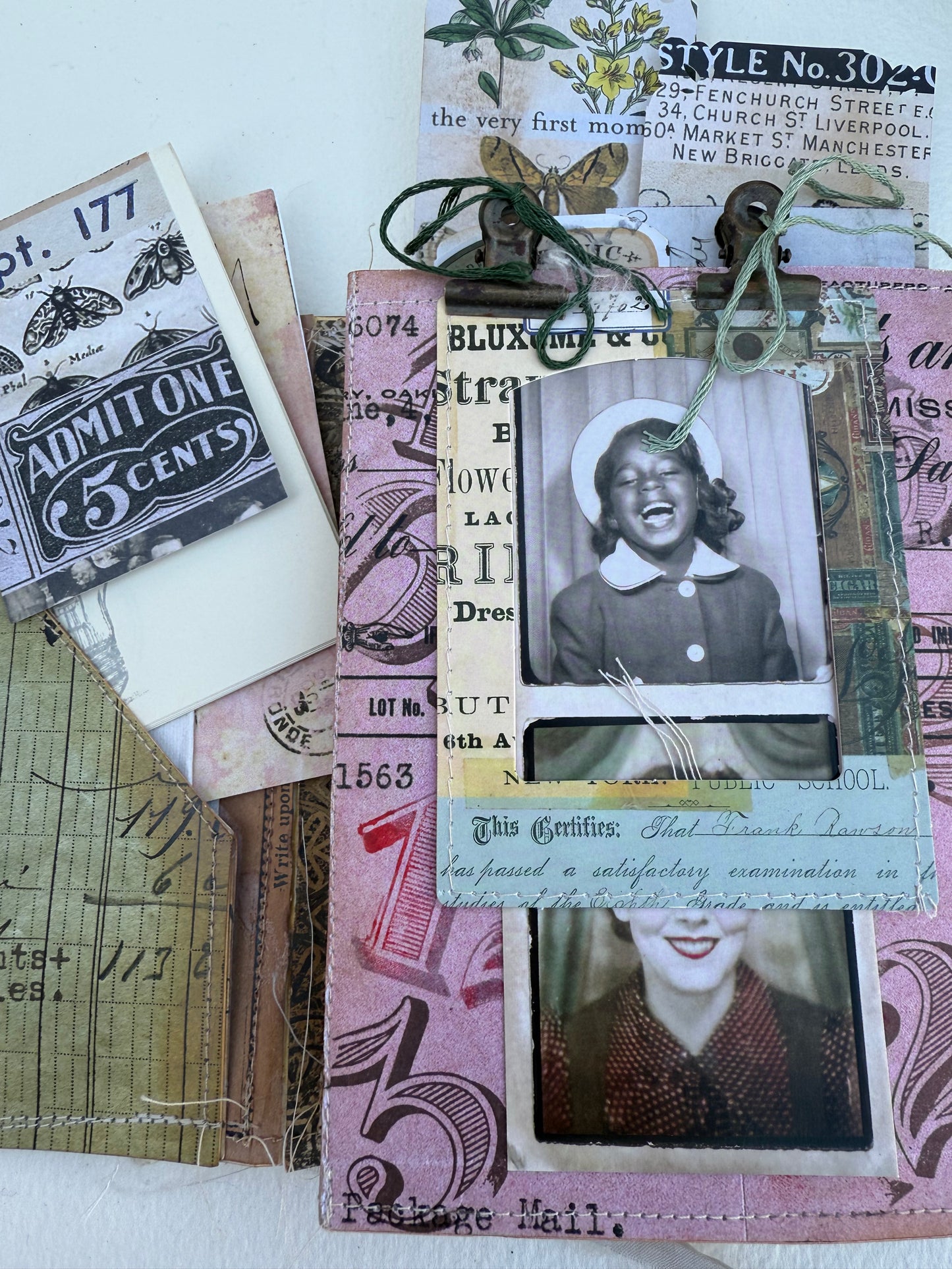 Days gone by journal filled with ephemera hand, bound, lots of vintage lace