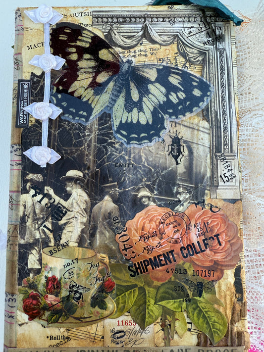 Large junk journal filled with ephemera, vintage papers and lace perfect for a birthday present anniversary wedding gift, unique one of a kind.