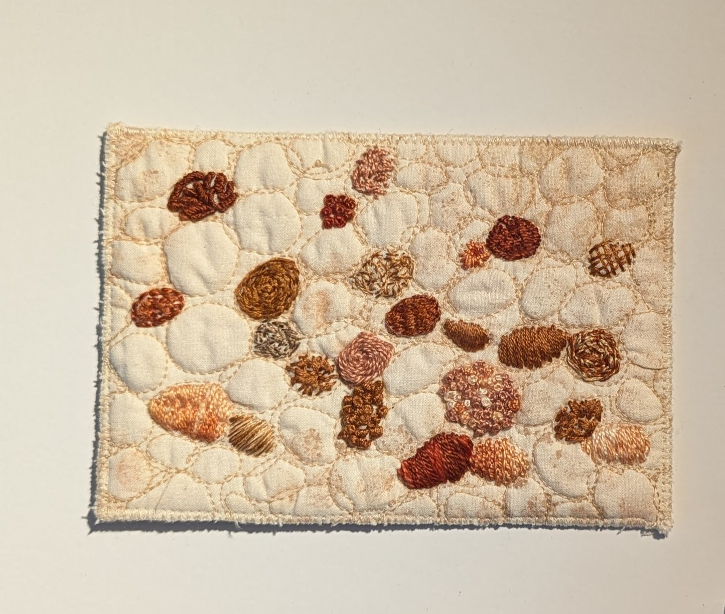 Hand Stitched Little Rocks Fabric Postcard, 5.25” x 3.5”