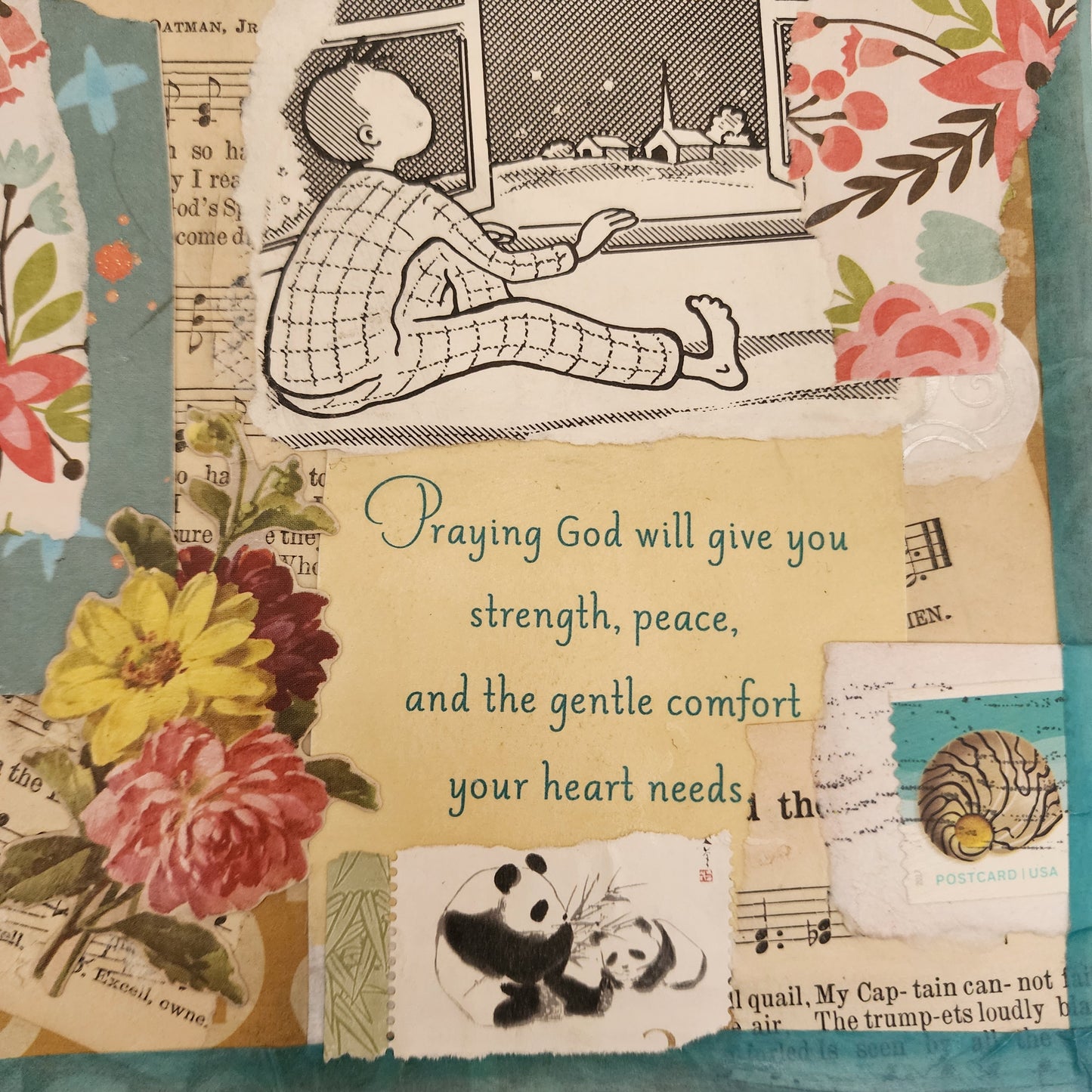 "Praying" Original Collage Greeting Card blank inside