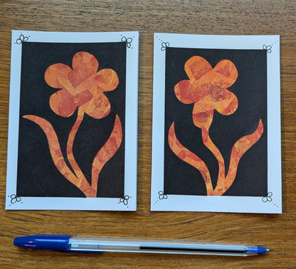 Pair of Orange Flower Cards, 3.5” x 4.75”