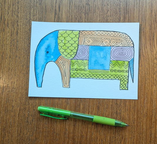 Patchwork Elephant Postcard, 6.5” x 4.5”