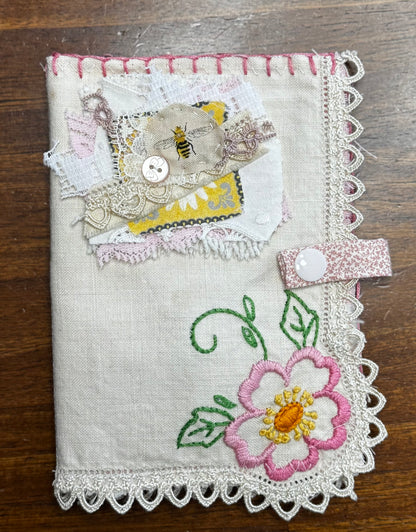 Pink Flower Sewing Case with Bee Cluster Pin