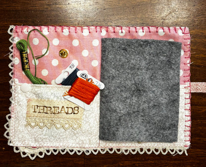 Pink Flower Sewing Case with Bee Cluster Pin