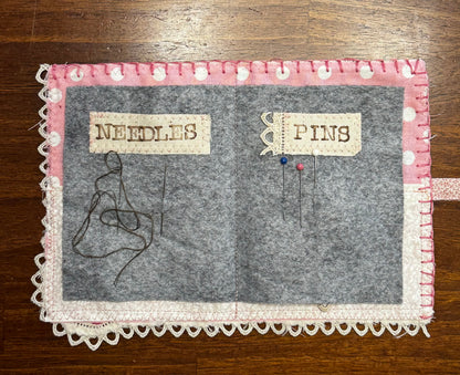 Pink Flower Sewing Case with Bee Cluster Pin