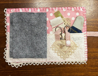 Pink Flower Sewing Case with Bee Cluster Pin