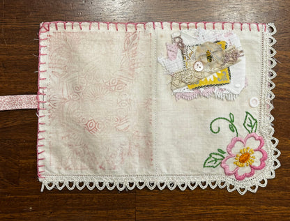 Pink Flower Sewing Case with Bee Cluster Pin