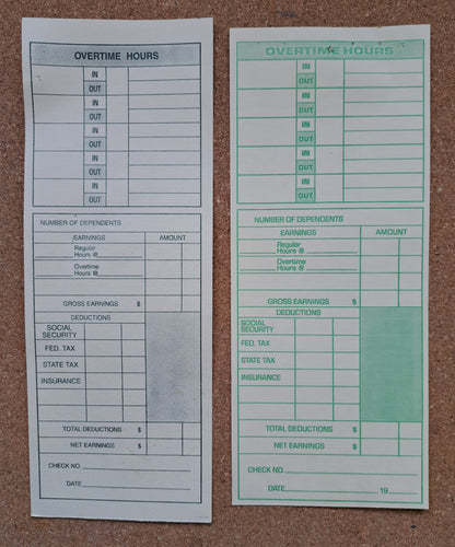 Recycled Used Timecards - assorted pack of 20