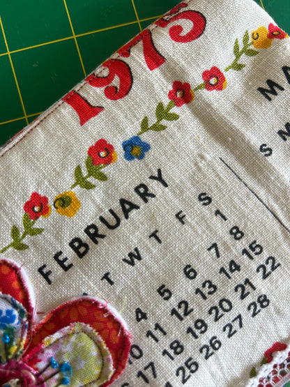 1975 February vintage calendar zipper pouch
