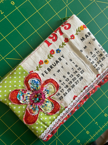 1975 February vintage calendar zipper pouch
