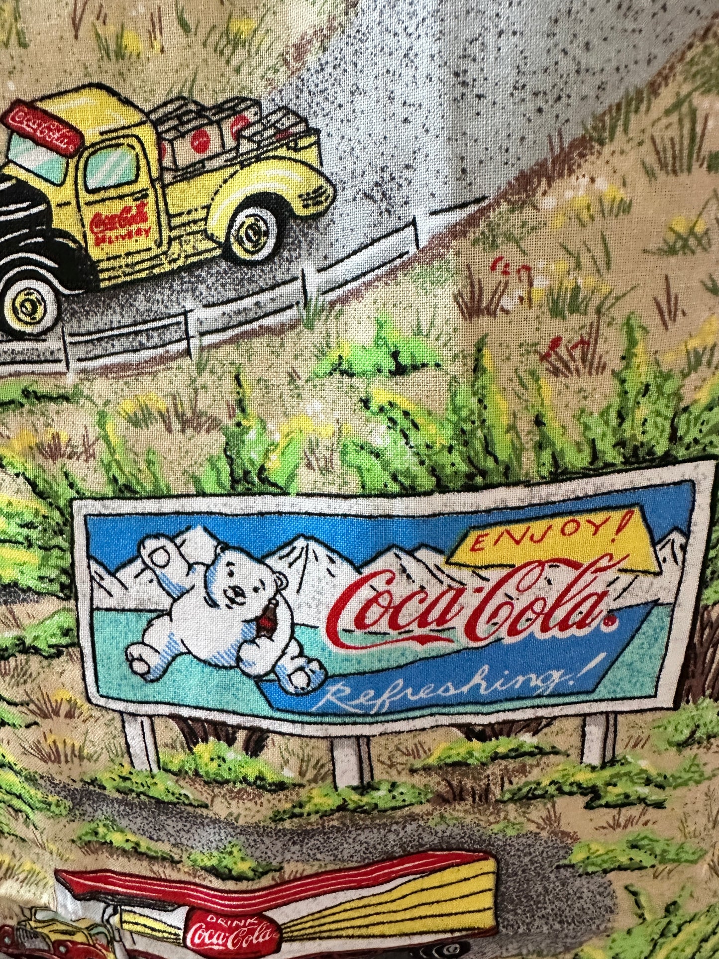 COCA COLA FABRIC by Spectrix 2 YDS VTG Nostalgic Diner Gas Station HARD TO FIND