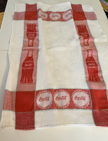 2 Handloomed Coca-Cola waffle weave dish towels cotton Park Designs 1 new 1 used