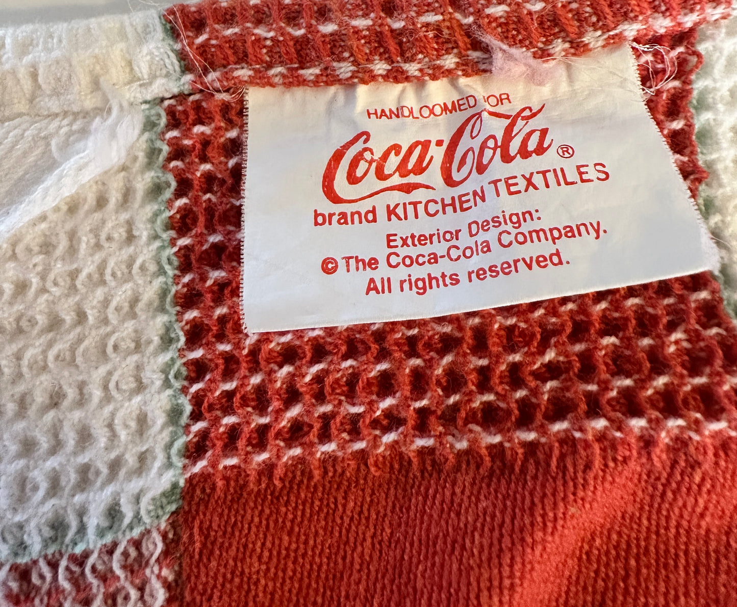 2 Handloomed Coca-Cola waffle weave dish towels cotton Park Designs 1 new 1 used