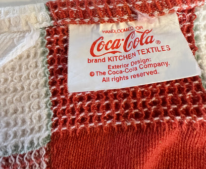 2 Handloomed Coca-Cola waffle weave dish towels cotton Park Designs 1 new 1 used