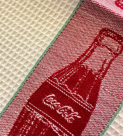 2 Handloomed Coca-Cola waffle weave dish towels cotton Park Designs 1 new 1 used