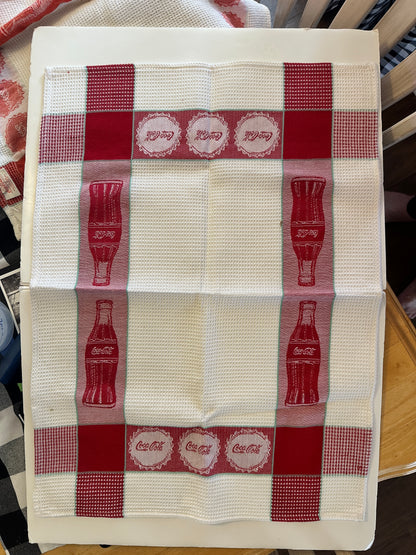 2 Handloomed Coca-Cola waffle weave dish towels cotton Park Designs 1 new 1 used