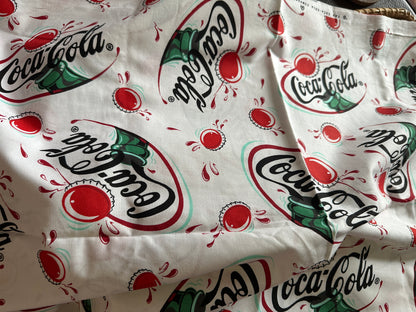 COCA-COLA Spectrix COTTON FABRIC White Red Coke Splash Bottle Caps 1.5 YD RARE