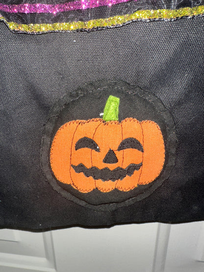 Black Canvas Halloween Sack Pumpkin and Stripe Design