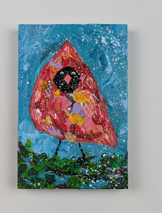 Cardinal in a Snowstorm Holiday Painting