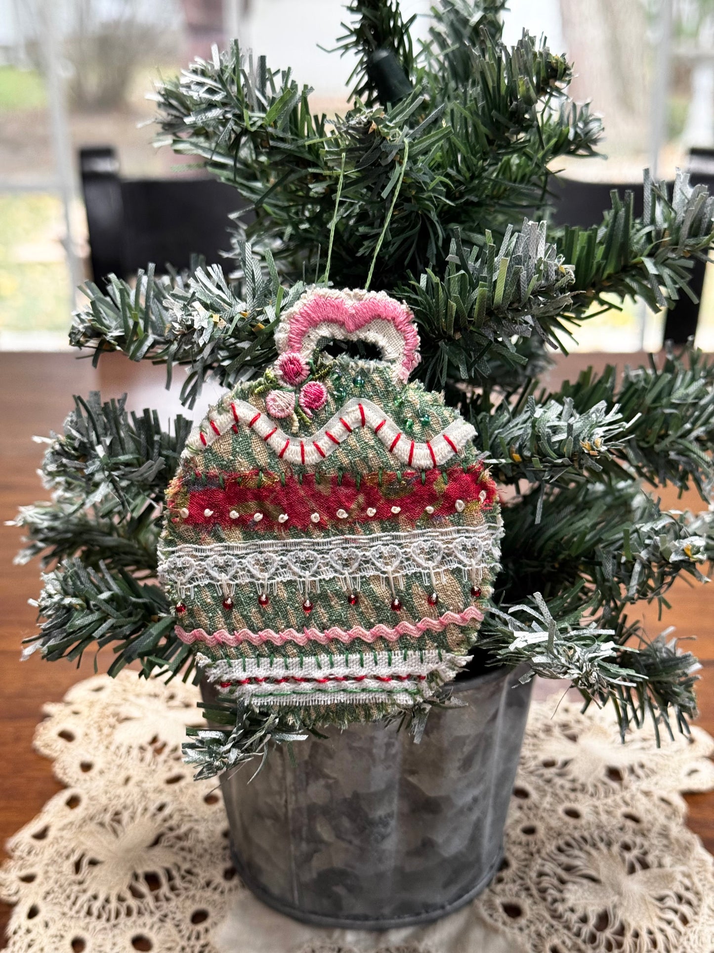 Slow Stitched Round Ornament (RO1)