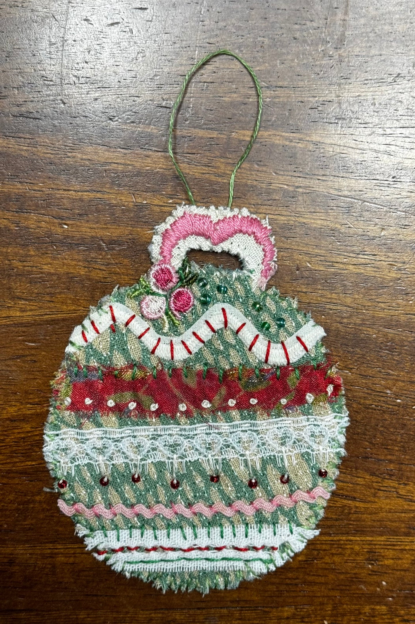 Slow Stitched Round Ornament (RO1)