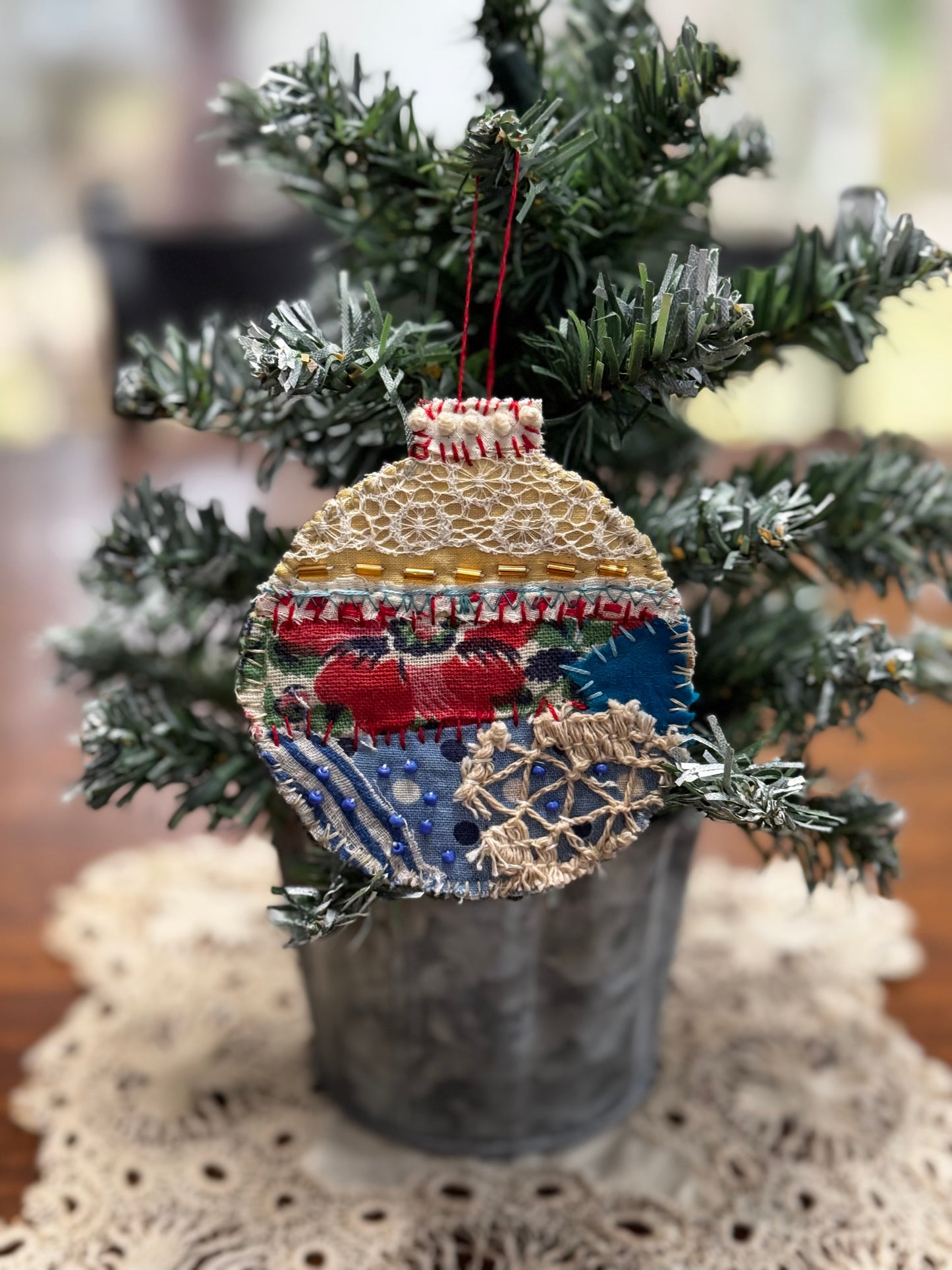 Slow Stitched Round Ornament (RO2)
