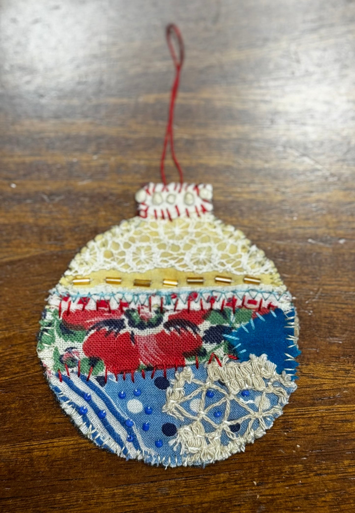 Slow Stitched Round Ornament (RO2)