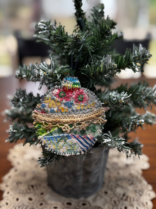 Slow Stitched Round Ornament (RO4)