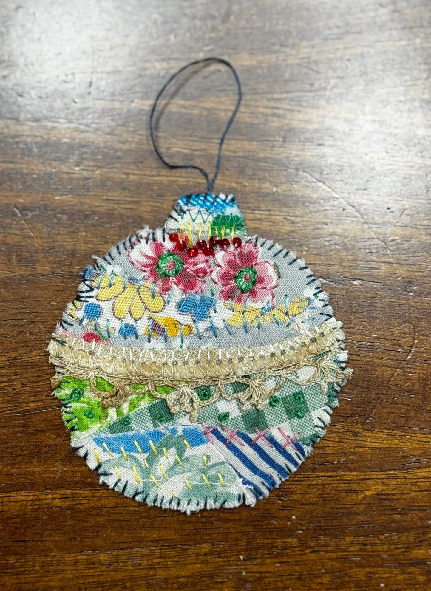 Slow Stitched Round Ornament (RO4)