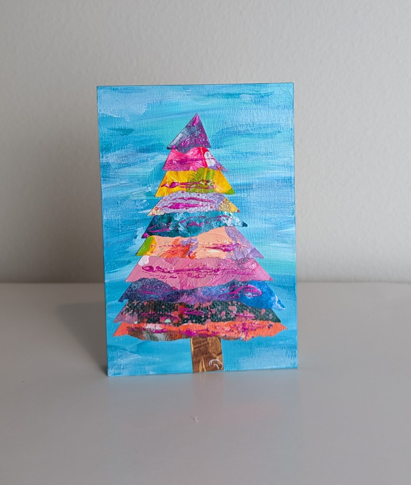 Collaged Christmas Tree Shelf Sitter