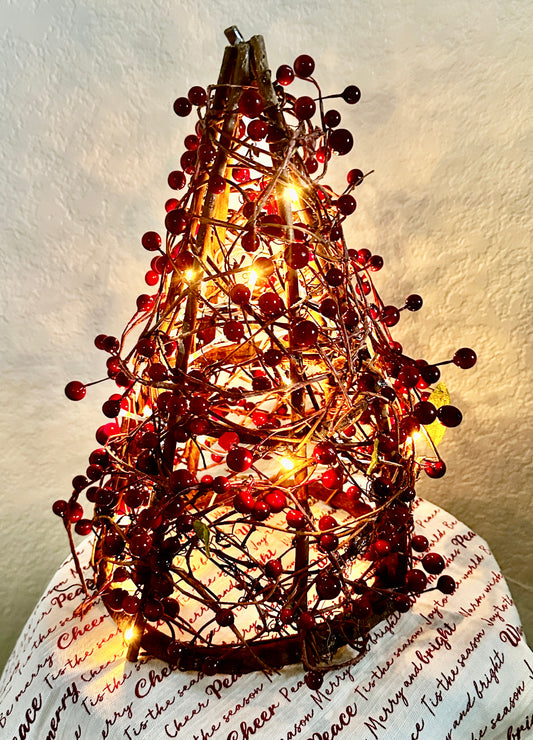 Berry Christmas Lighted Grapevine Tree