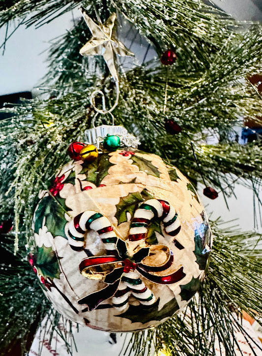 Decoupage and Candy Cane Jewelry Holiday Ornament on Star Hook