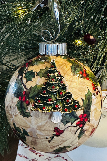 Decoupage and Christmas Tree Jewelry Embellished Ornament