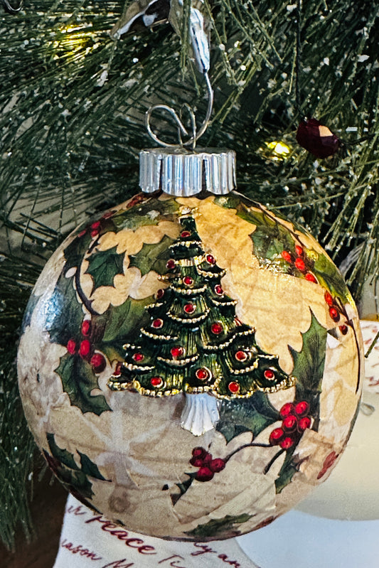 Decoupage and Christmas Tree Jewelry Embellished Ornament