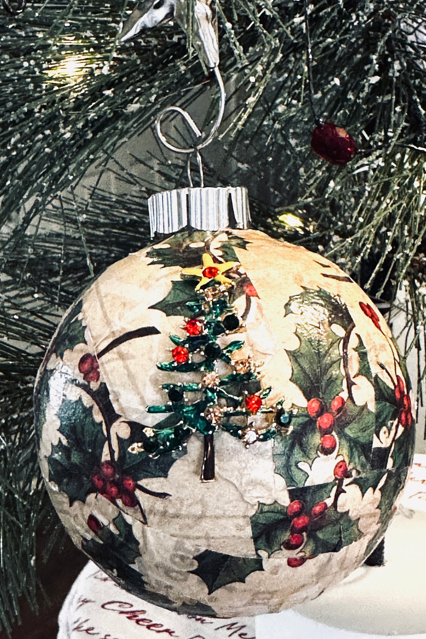 Decoupage and Christmas Tree Jewelry Embellished Ornament