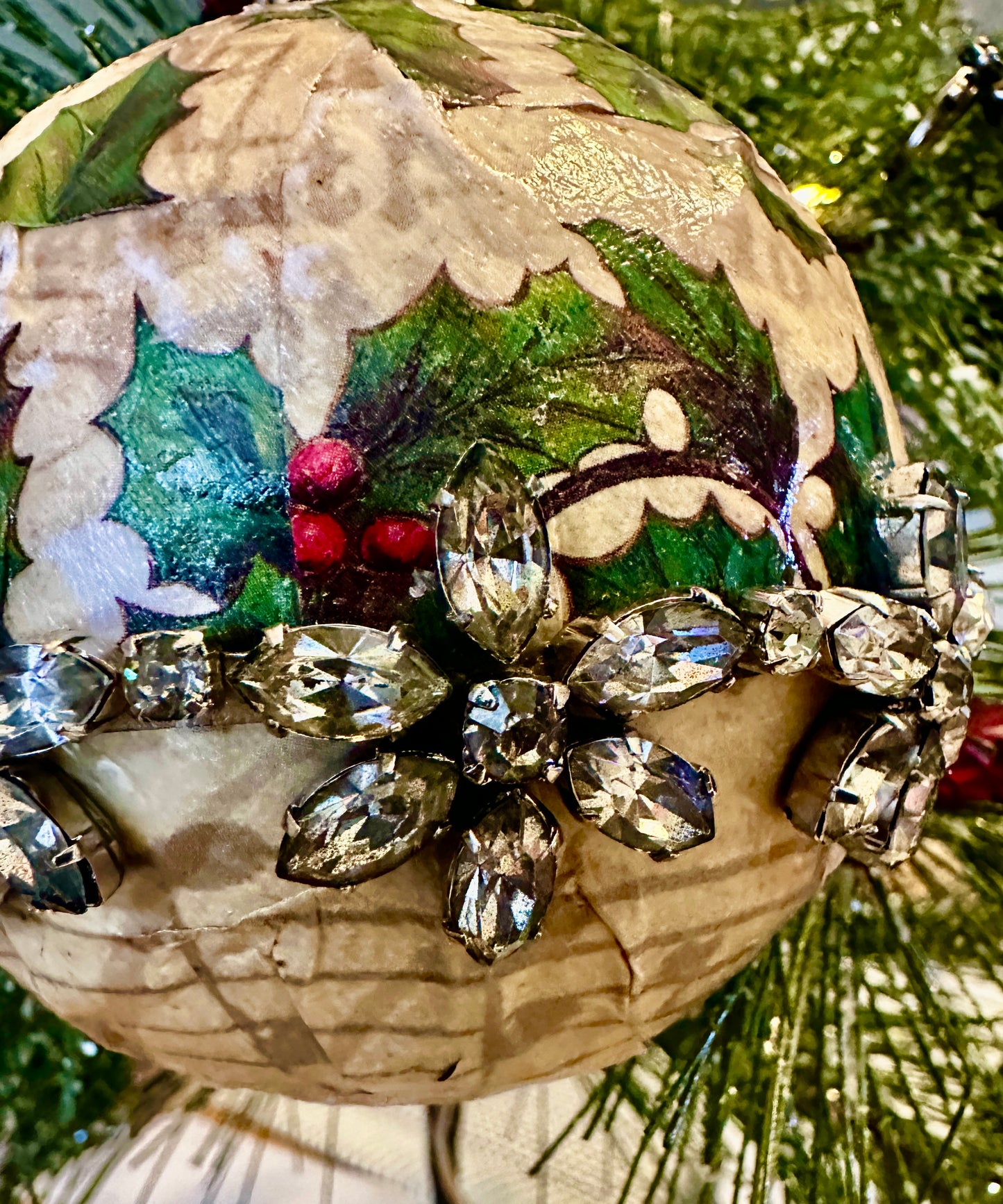 Decoupage Rhinestone Floral Jewelry Holiday Ornament on Star Hook