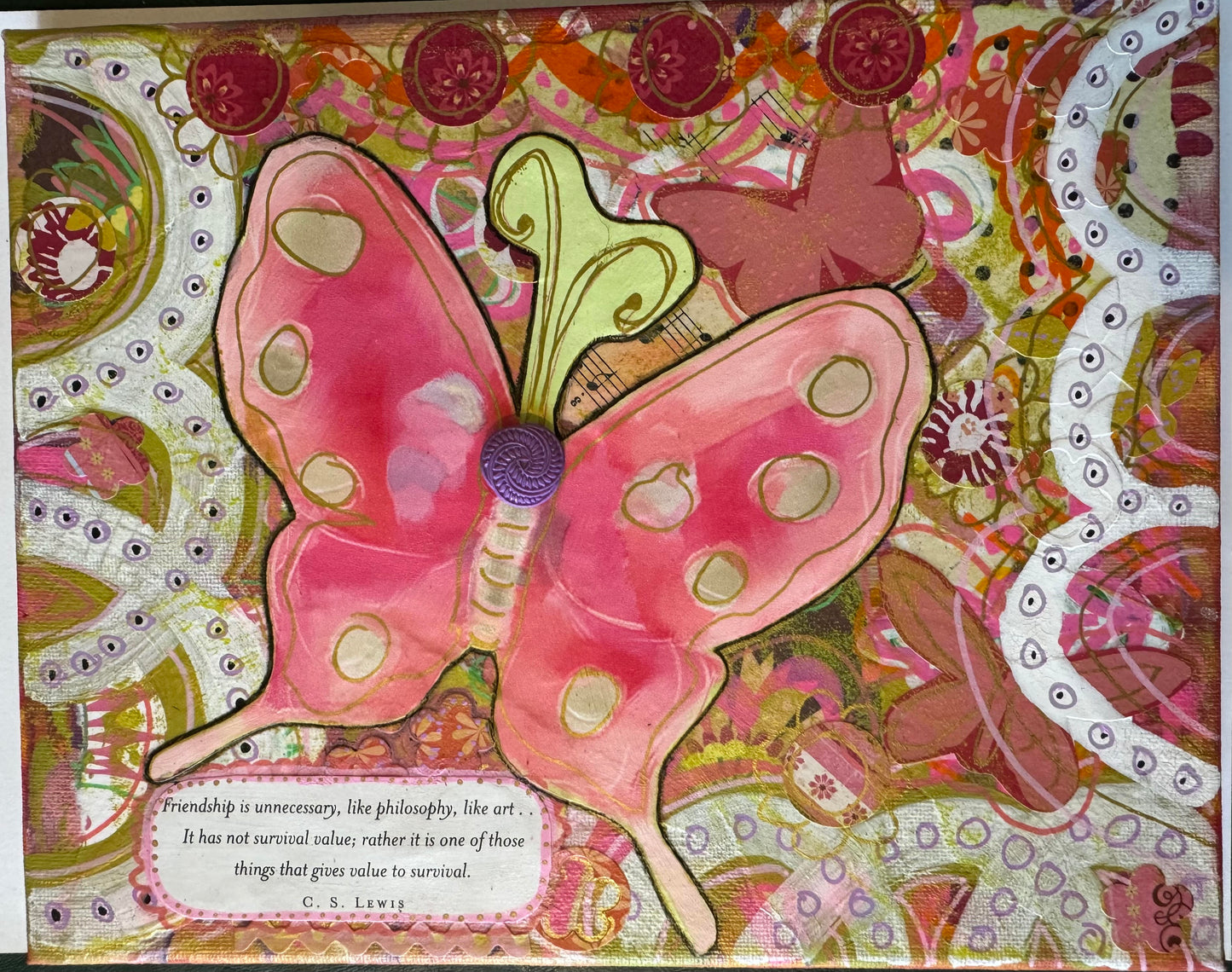 Friendship Butterfly 8x10 Original Mixed Media Art