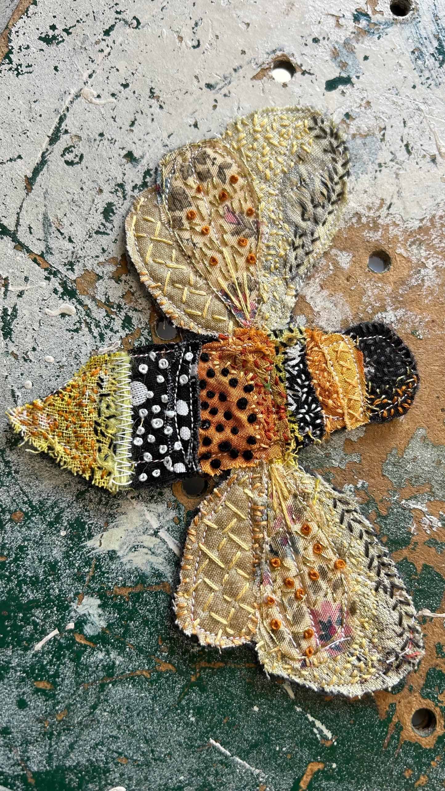 Bee- Slow Stitched fiber art