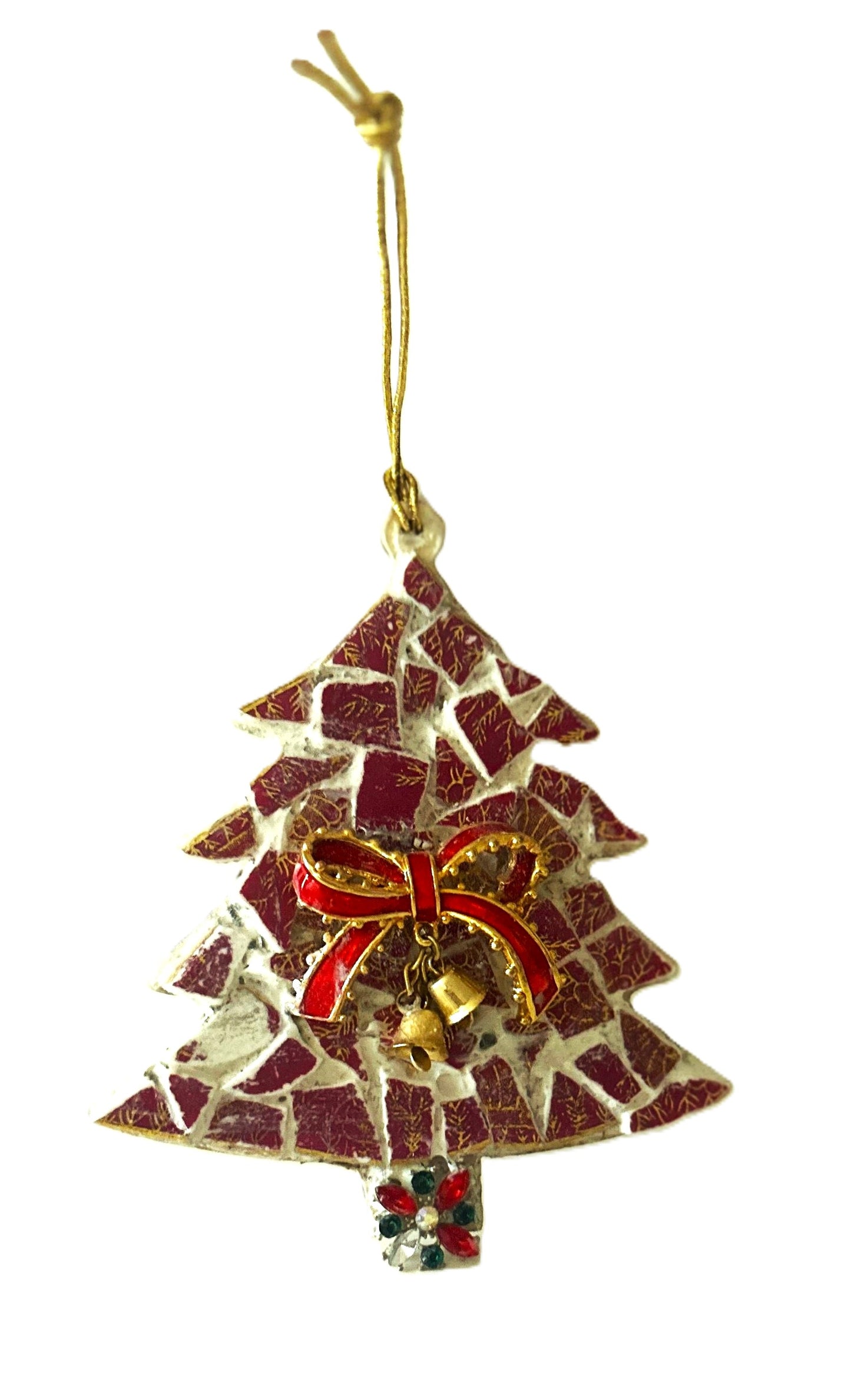 Green+Gold Mosaic Christmas Tree Ornament with Jewelry Bow