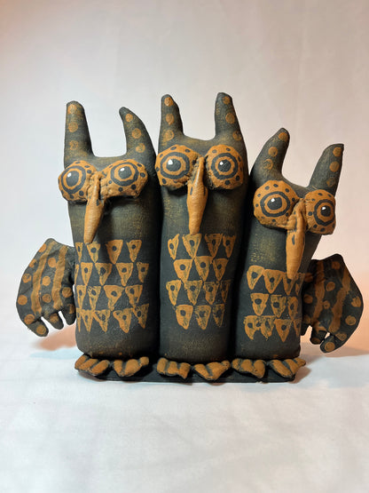 Art doll. Folk art style. Owl trio