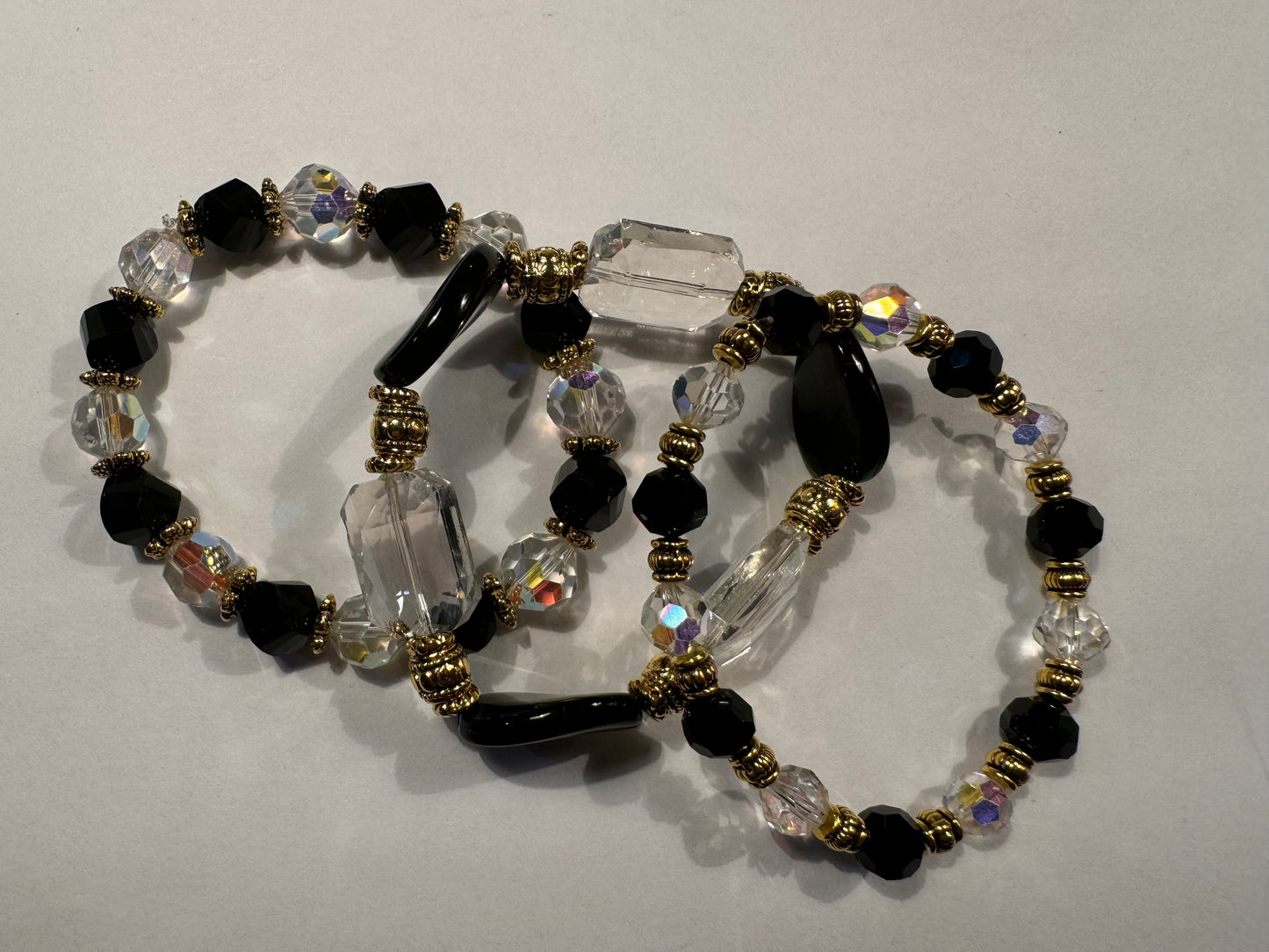 Black and Gold Trio of Stretchy Bracelets