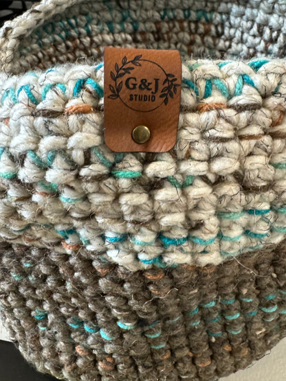 Hand Crocheted Wool Basket with Handles