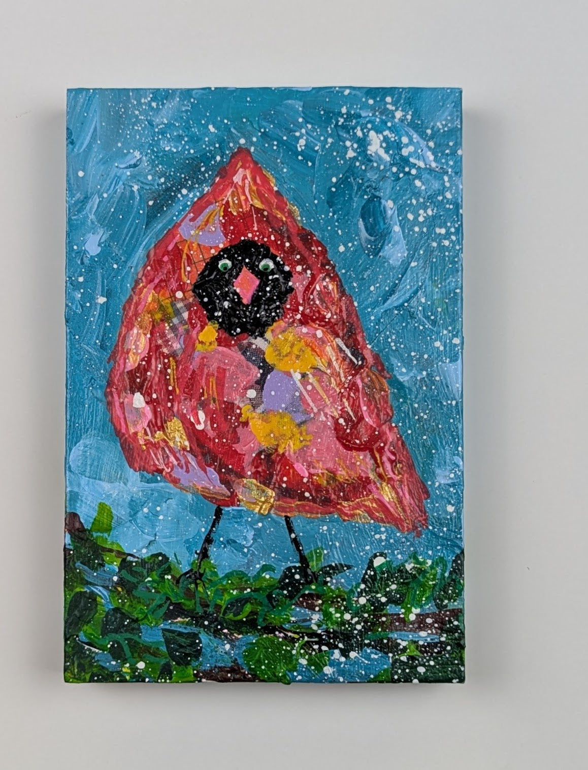 Cardinal in a Snowstorm Holiday Painting